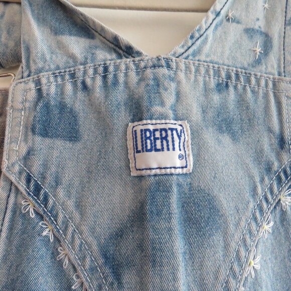 VINTAGE LIBERTY Cargo Carpenter Denim Overalls Acid Wash Hand Embroidered Work - Picture 15 of 16